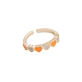 Goldener Herzring mit orangefarbener Emaille und Kristallen, verstellbare Form - Einstellbar Offen / Orange