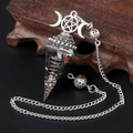 Three-phase moon resin pendulum with black cone, colorful stones, and copper coil - Snowflake Obsidian