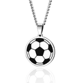 Gepolijste roestvrijstalen voetbal hanger ketting met zwart emaille patroon op touwketting - Zilver