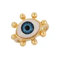 Golden copper evil eye ring with blue enamel and micro-inlaid metallic beads - Blue - Beaded Eye