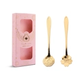 Golden stainless steel spoon gift set with rose and cherry blossom heads in a pink box - Gold/Short Handle Flower Spoon 2PCS (Cherry + Rose) / Gold/Pink Box