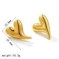 Golden 3D heart-shaped stud earrings showing 29.4mm height and 22.8mm width dimensions - Fluid Heart Style (TE6766-G) / Gold