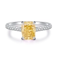 Bague en argent S925 avec un grand zircon jaune taille radiant et pavé de petits diamants - US 5 / Jaune