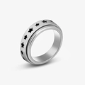 Rotating stainless steel spinner ring with black star patterns in a silver finish - Silver Star Pattern