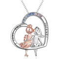S925 silver sisters heart necklace with colorful zircon and engraved I love you forever - 925 Silver / Sister Pendant with Box Chain (40+5cm)