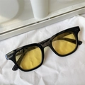 Chic oversized black thick frame sunglasses with yellow lenses for street style photography - Small Square Black Frame Yellow Lens