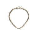 Silver Cuban chain necklace with K18 rectangular pendant and adjustable lobster clasp - Silver Necklace