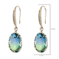 Golden drop earrings with ombre blue-green oval gemstone and cubic zirconia pavé - Blue + Green
