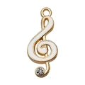 Golden treble clef pendant with white enamel inlay and sparkling rhinestone accent - White Treble Clef