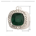 Macro detail showing dimensions 15mm x 13mm of green gemstone star pendant in steel - YE398-1 Silver Square Zirconia Inlaid Green Gem