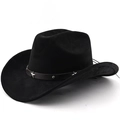 Classic black wool felt western cowboy hat with leather band and star metal rivets - M (56-58cm) / Black
