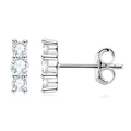 Three-stone vertical 925 silver stud earrings with round clear moissanite accents - Three Diamonds Studs (Silver)