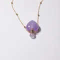 Purple heart-shaped amethyst essential oil bottle pendant on a beaded gold chain - Amethyst Heart Shape Style