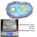 Miniature resin blue pond figurine with yellow ducks and white lotus for garden decor - Duck Pond