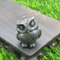 Dark gray natural stone owl figurine with 3.5cm carving and polished mineral texture - Flame Stone