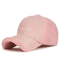 Pink sherpa and faux suede winter baseball cap with FEWK embroidery detail - Adjustable / Pink