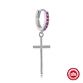 S925 sterling silver hoop earrings with purple zircon and cross charm pendant - Cross / White Gold