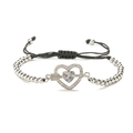 Pulsera ajustable de cuentas con corazón y cruz en plata con circonitas de colores - Estilo Corazón y Flecha (A)