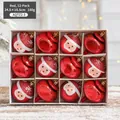 Set di 12 palline di Natale rosse con motivi Babbo Natale in scatola, 24,5x18,5 cm - Stile Teste di Babbo Natale / 6CM Set Rosso (Stile B)/12 pezzi