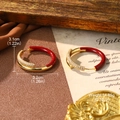 Detailed view of red enamel and gold earrings showing precise 3.1x3.2cm size and weight - Red Enamel Zircon Inlaid Gold Round Earrings (2-28152A-8200)