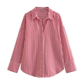 Classic red and white vertical striped long sleeve poplin shirt with a button-down collar - Red and White Striped