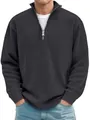 Detail of dark grey ribbed knit fabric with standing collar and silver quarter zipper - Dark Gray