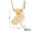 Golden crown letter R pendant necklace with white zircons and dimensions for unisex style - R Style (N00203J-G--R)