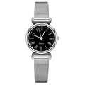 Modern women's silver quartz watch with a black dial and Milanese mesh steel strap - Silver Case Roman Numerals Black Dial