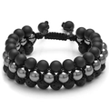 Three-layer adjustable beaded bracelet featuring lava stone, hematite and matte onyx beads - Black Tiger Eye Three Layers Bracelet