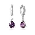 Silver hoop earrings with purple pear-cut zircon pendants in a classic drop style - Silver Purple Zircon
