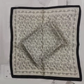 Square silk-like scarf with beige base, black paisley print, and wide black borders - Cashew Rice Small Square Scarf / 65