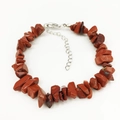 Detail of red natural irregular stone bracelet with adjustable silver lobster clasp closure - Red Jasper
