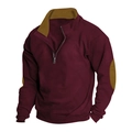 Sudadera de hombre color burdeos con cremallera de un cuarto y coderas marrones - S / Burdeos