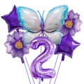 Purple number 2 party balloon set with butterfly and flower foil decorations - Number 2 / Purple