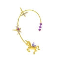 Goldene Einhorn-Ohrklemme mit lila Edelsteinen und Glitzersternen für Ohren ohne Loch - Stil H Gold Rechte Seite (M-455)