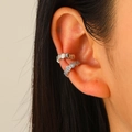 Ear cuffs hexagonales plateados con circonitas para orejas sin perforar, estilo elegante - Pendientes de Cartílago Panal (8144) / Plateado