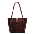 Bolso tote grande de lana a cuadros con detalles en cuero para un estilo de otoño e invierno - Cuadros Rojos