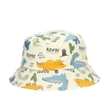Toddler cotton bucket hat in beige featuring colorful cartoon dinosaur prints and Roar text - Beige Dinosaur Volcano Pattern (13#)