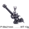 Vintage silver skull guitar pendant in stainless steel for men, 59x21mm 13g weight - Silver Skull Guitar Pendant (KP77792-LU)