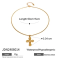 Vintage gouden roestvrijstalen kruis ketting met natuursteen hanger in 50cm lengte - Goud-002