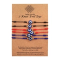 Set of 6 adjustable evil eye friendship bracelets in red, blue, and black nylon cord - 6Pcs Set/Black (ZJ6974)