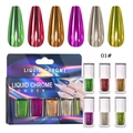 Dettaglio del set da 6 colori di polvere di cromo liquida per unghie effetto specchio - Set Liquido Magico 01#