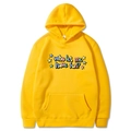 Yellow oversized hoodie featuring colorful Who Let Me print and star graphics - Yellow