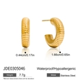 Golden stainless steel C-shaped hoop earrings with spiral texture and waterproof finish - Textured C-Shape Hoop (JDE0305046)