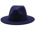 Detailed top view of a dark blue wool felt fedora hat featuring a wide brim and creased crown - M (56-58cm) / Navy Blue