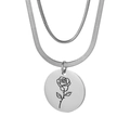Collier double rang en acier titane argenté avec pendentif rose gravé - Juin-Argent (Rose)