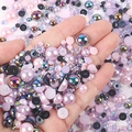 Mix of pink pearls, black rhinestones and iridescent flatback beads for nail art - Half-circle Pearl Mixed With Pink And Black Ab Series - X / 30 g