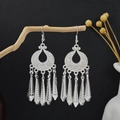 Silver vintage bohemian flower earrings with hollow semi-circle and long fringe tassels - Hollow Semi-circle Long Taper Tassel Style (E6073-27)