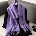 Soft purple autumn winter scarf with tassels made of cashmere-like warm fabric - Purple