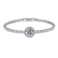 Tennis bracelet with halo heart pendant and sparkling round cubic zirconia stones - Halo Round/Silver/Pink Zirconia